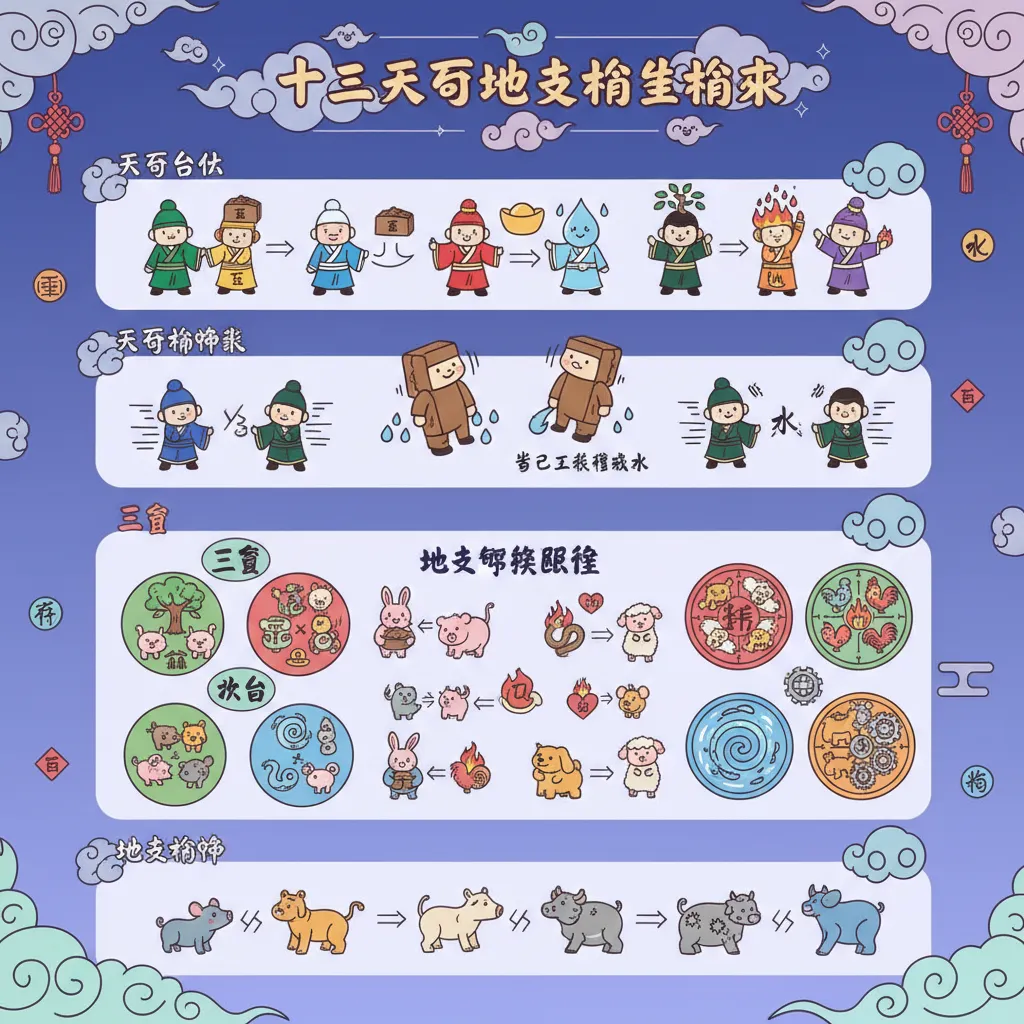 干支之間的生剋、合會與刑沖破害關係